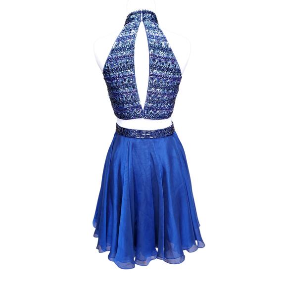 Sherri Hill Blue Two Piece Cocktail Homecoming Dress Embellished Short Skirt 0 - Picture 8 of 16